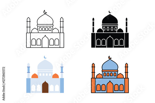 Mosques Silhouettes and line-art versions with domes and minarets