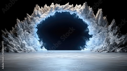 Abstract cloud archway on a concrete floor