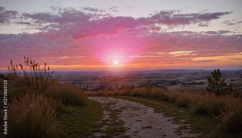 Obraz premium Sunset over hills with winding path