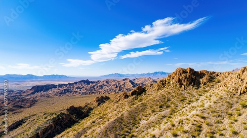 Desert landscape showcases blue skies with unique rock formations
