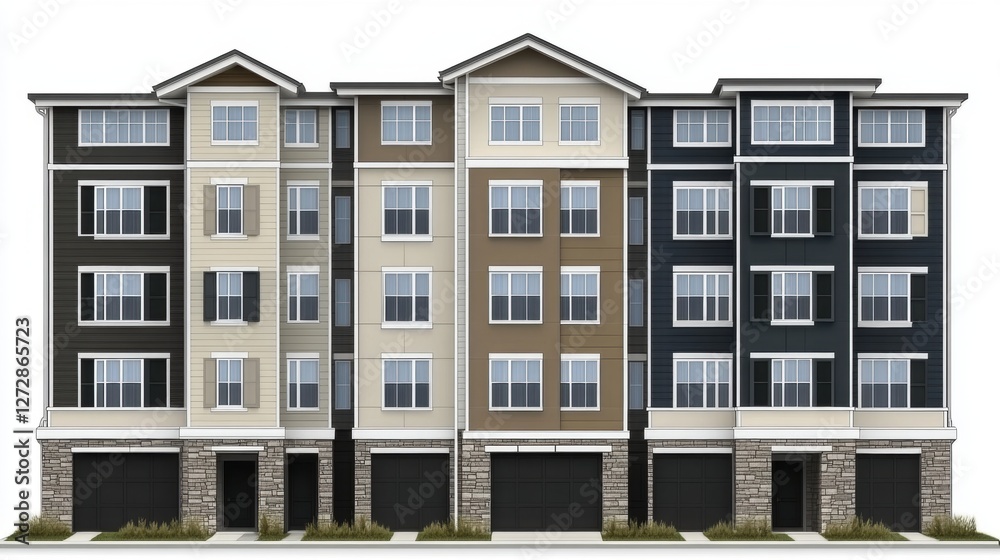 Fototapeta premium Modern Apartment Building Exterior with Symmetrical Facade and Multiple Windows in Urban Setting