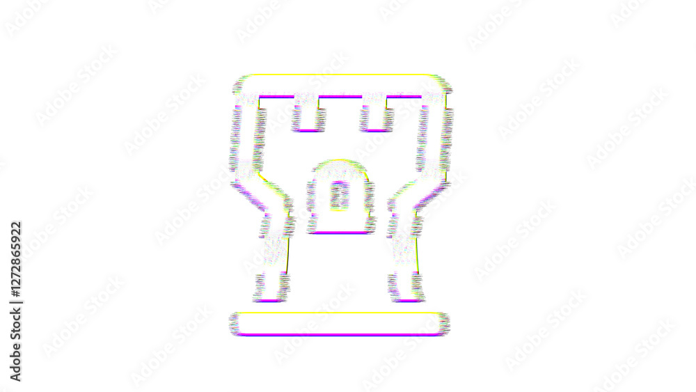 Icon chess rook is distorted. Glitch. Noise, chromatic aberration, geometric distortion Icon chess rook is distorted. Glitch. Noise, chromatic aberration, geometric distortion