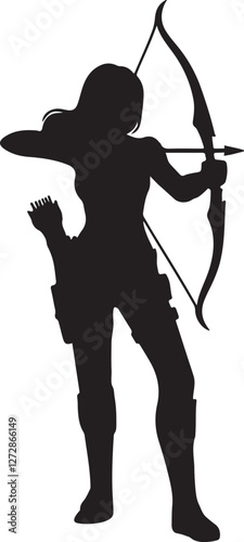 silhouette of female archer vector art illustration