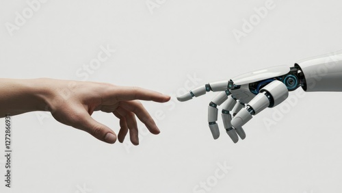 A human hand reaching out to a robotic hand, symbolizing connection.