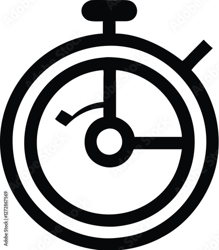 stopwatch, analog, circular, black and white, line drawing, simple design, timekeeping device, sports equipment, minimalist icon, time measurement, classic style, monochrome illustration, functional o