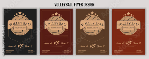 volleyball club flyer, brochure, banner, poster. Vector. For sport club emblem. Vintage monochrome label, patch with volleyball ball,brochure. Vector illustration. For sport club emblem. Vintage monoc