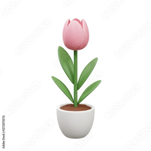 Wallpaper Mural Stylized Pink Tulip in Pot Illustration Isolated on White Background Torontodigital.ca