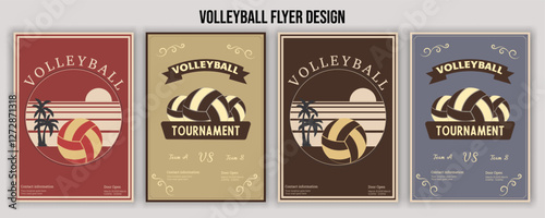 volleyball club flyer, brochure, banner, poster. Vector. For sport club emblem. Vintage monochrome label, patch with volleyball ball,brochure. Vector illustration. For sport club emblem. Vintage monoc