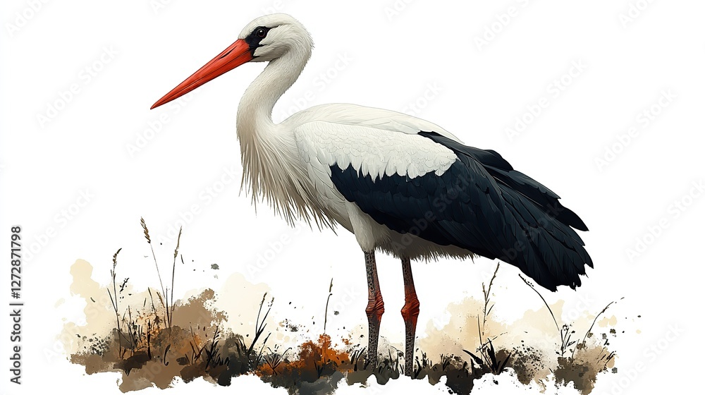 Fototapeta premium detailed illustration of a stork in png format with transparent background for wildlife,nature design projects