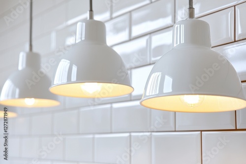 Wallpaper Mural Minimalist Kitchen Lighting Fixtures with White Dome Shades and Tile Backsplash in Modern Interior Design Torontodigital.ca