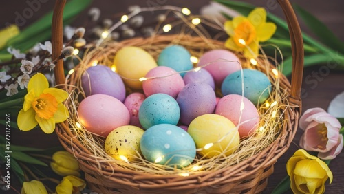 Wallpaper Mural A colorful Easter egg basket adorned with flowers and lights. Torontodigital.ca