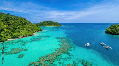 Wallpaper Mural Tropical islands with lush vegetation meet the turquoise ocean water Torontodigital.ca