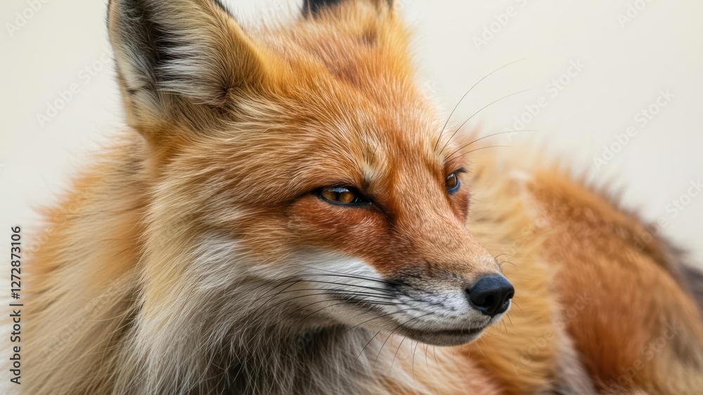 Close-up of a fox showcasing its vibrant fur and attentive gaze. Close-up of a fox showcasing its vibrant fur and attentive gaze.