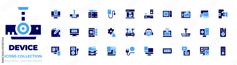 Device icon collection. Bold style. Duotone colors. ram, devices, device, electronic device, coffee machine, responsive design, router, photocopier, tablet, socket, responsive, dslr camera, tv box Device icon collection. Bold style. Duotone colors. ram, devices, device, electronic device, coffee machine, responsive design, router, photocopier, tablet, socket, responsive, dslr camera, tv box