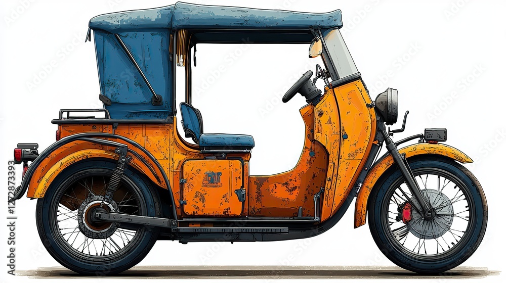 Obraz premium detailed png illustration of a modern pedicab with transparent background for versatile use in urban transportation,eco friendly design projects