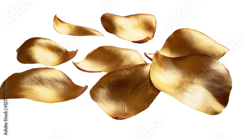 Gold Rose Petals Isolated on Transparent Background