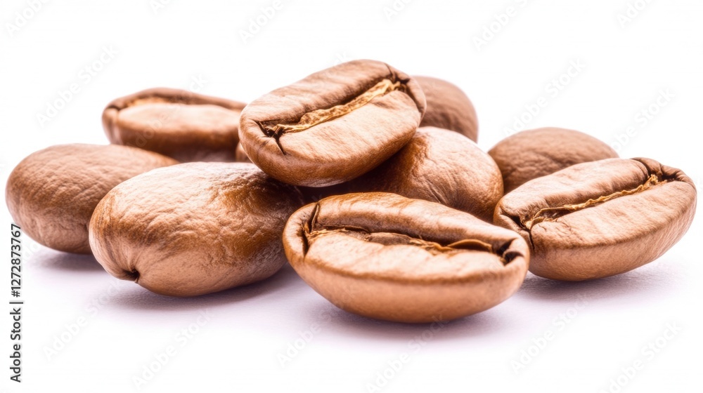 Selection of Brown Roasted Coffee Beans on White Background with Natural Texture Selection of Brown Roasted Coffee Beans on White Background with Natural Texture