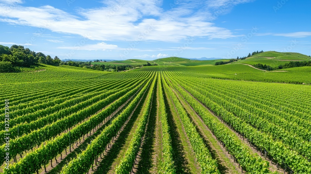 Beautiful vineyard with rows of grapevines on rolling hills Beautiful vineyard with rows of grapevines on rolling hills