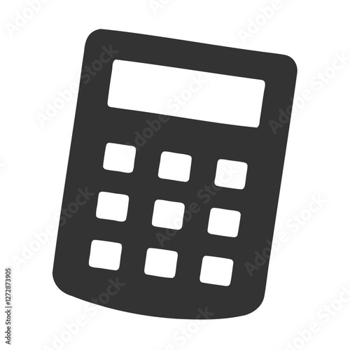 Simple black and white calculator icon, A solid grayscale graphic of a calculator