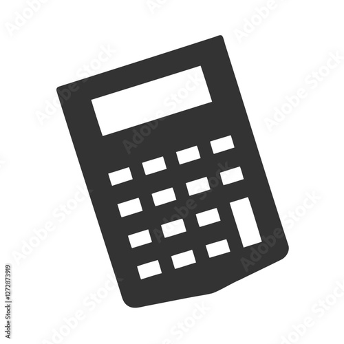Simple black and white calculator icon, A solid grayscale graphic of a calculator