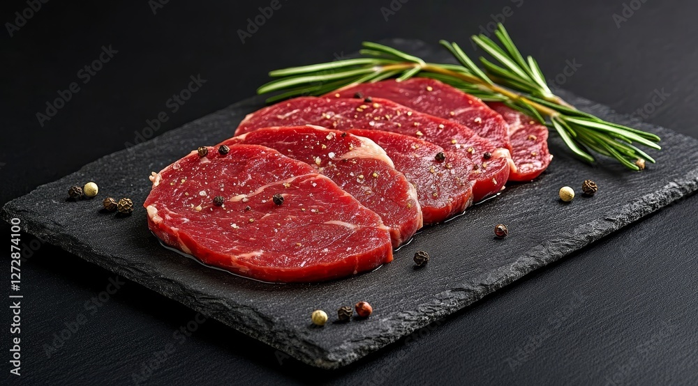 Sizzling Singaporean Black Pepper Beef Fillet on Dark Slate Sizzling Singaporean Black Pepper Beef Fillet on Dark Slate