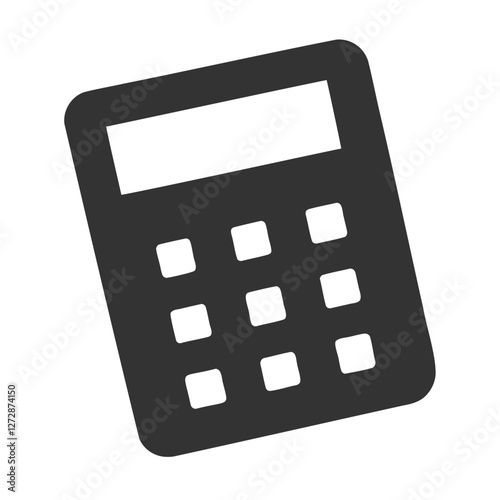 Simple black and white calculator icon, A solid grayscale graphic of a calculator