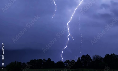 Lightning strikes at night