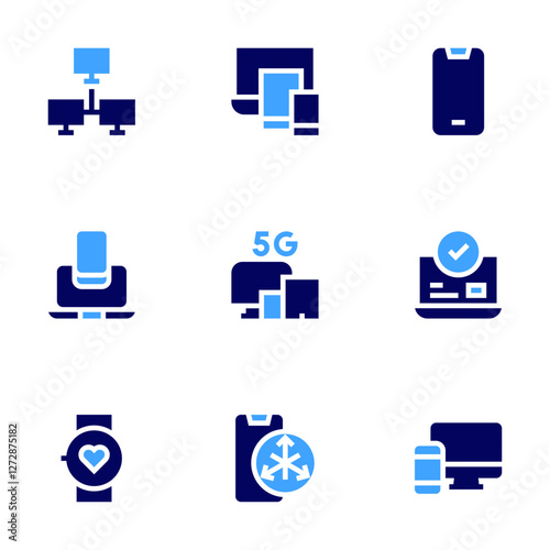Device icon set. Bold style. Duotone colors. smartphone, devices, online booking, device, module, compatibility, accelerometer sensor, health
