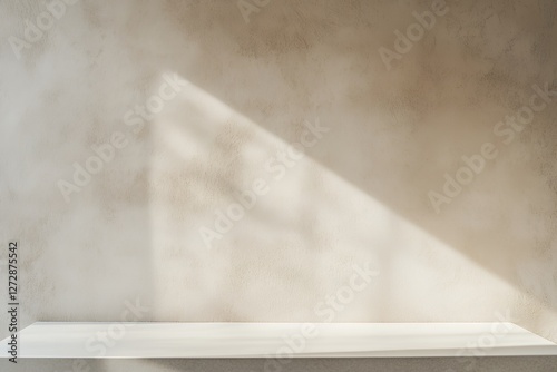 テクスチャのあるベージュの壁とコンクリートテーブルのモックアップ | Textured Beige Wall and Concrete Table Mockup