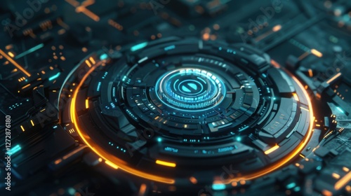 A cyber security-themed background featuring a glowing digital shield. IT security visuals.