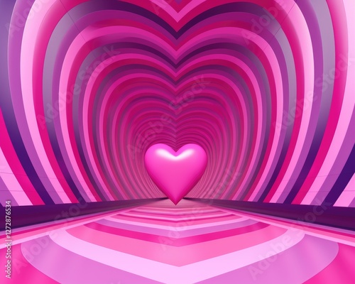 Monochrome horizontal background of heart shaped tunnel. Rainbow romantic pattern. Pink colors ghting. photo