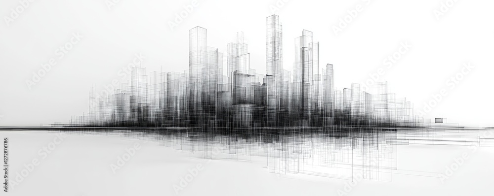A minimalist digital representation of a city skyline, featuring abstract structures in a monochromatic color scheme. A minimalist digital representation of a city skyline, featuring abstract structures in a monochromatic color scheme.
