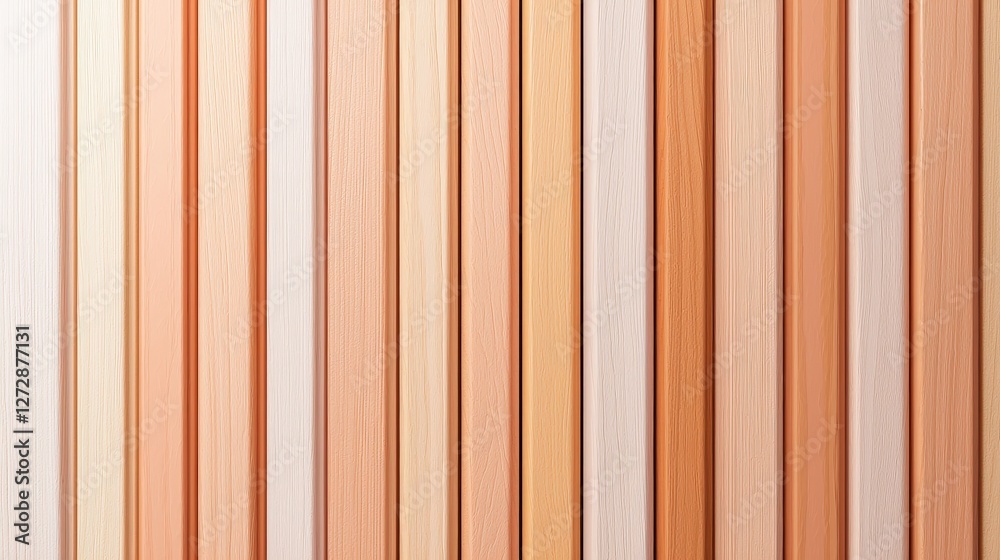 Obraz premium A close-up of vertical wooden planks in varying shades of beige and orange, showcasing a smooth texture and natural wood grain patterns.