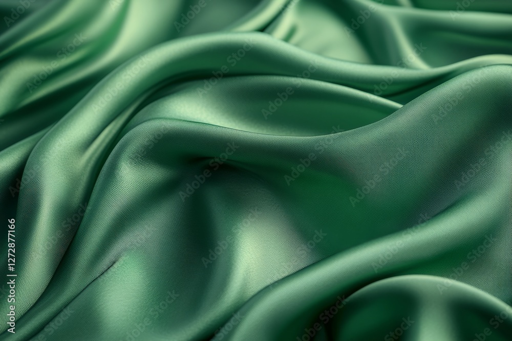 Fototapeta premium Luxurious Emerald Green Silk Fabric Draped Texture Background