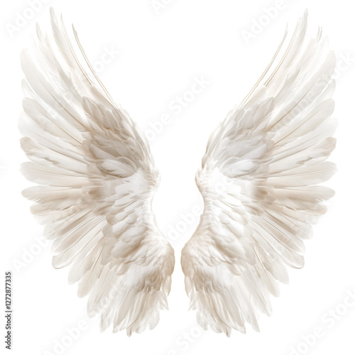 Majestic white wings isolated on black background angelic freedom flight feather detail