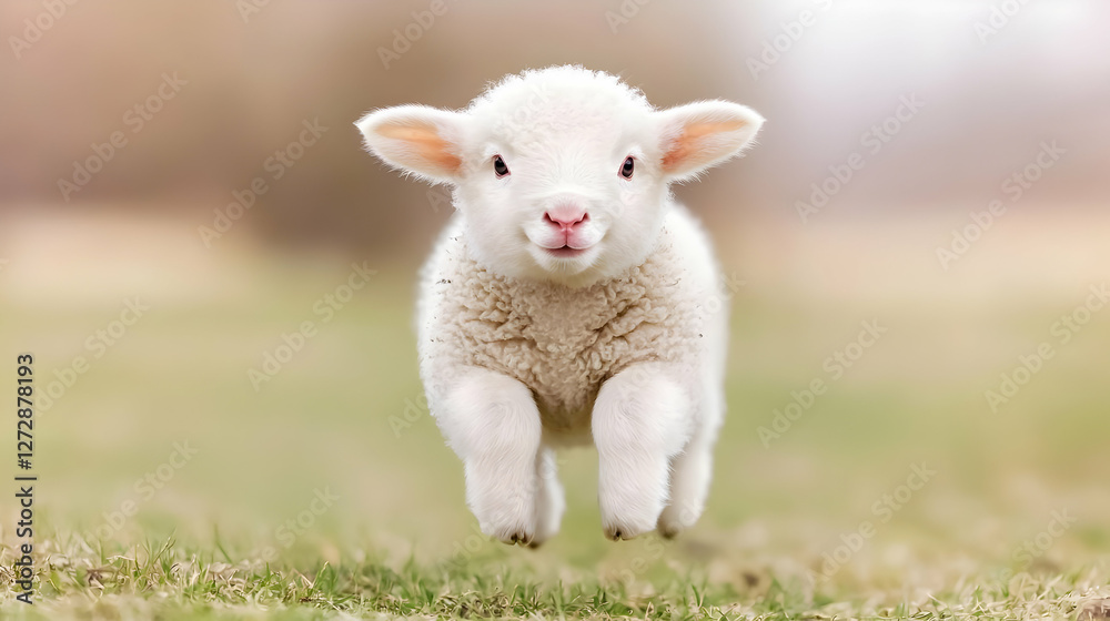 Lamb leaping, spring meadow, nature, farm, Easter Lamb leaping, spring meadow, nature, farm, Easter