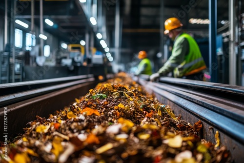 Wallpaper Mural Industrial Composting Facility Workers Sorting Organic Waste on Conveyor Belt Torontodigital.ca