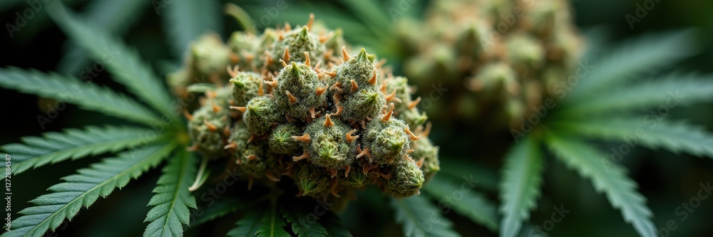 Close-up view of premium cannabis buds, showcasing the intricate details and vibrant colors, suitable for botanical, wellness, and agricultural themes. Close-up view of premium cannabis buds, showcasing the intricate details and vibrant colors, suitable for botanical, wellness, and agricultural themes.