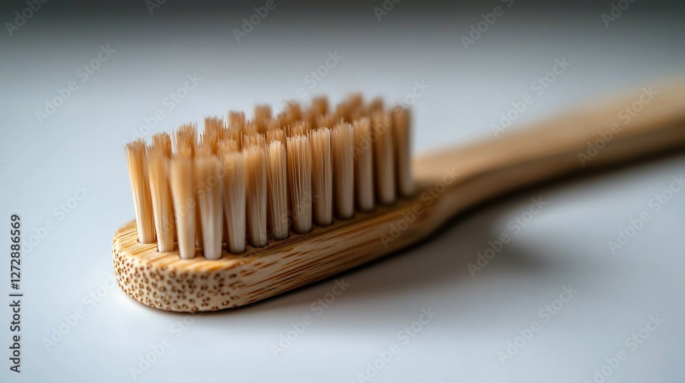 Close Up Of Bamboo Toothbrush Bristles On White Background