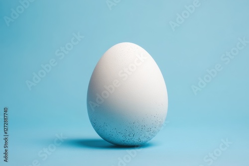 A simple white egg stands against a solid blue background