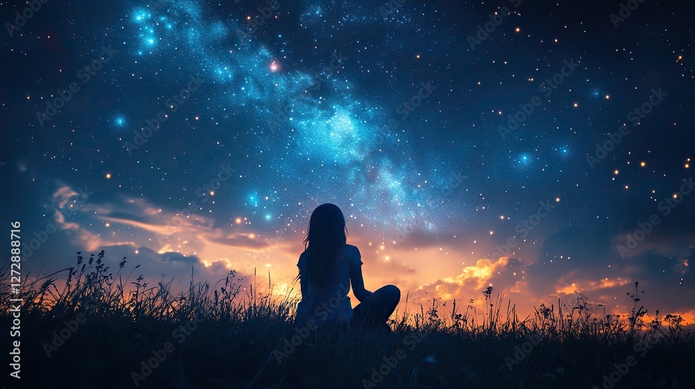 Fototapeta premium enchanting anime inspired hd wallpaper loneliness,hope merge in starry night sky