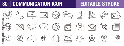 Collection of communication icons. Dialogue, discussion, network, chat. Vector design template, signs, symbols, editable stroke.