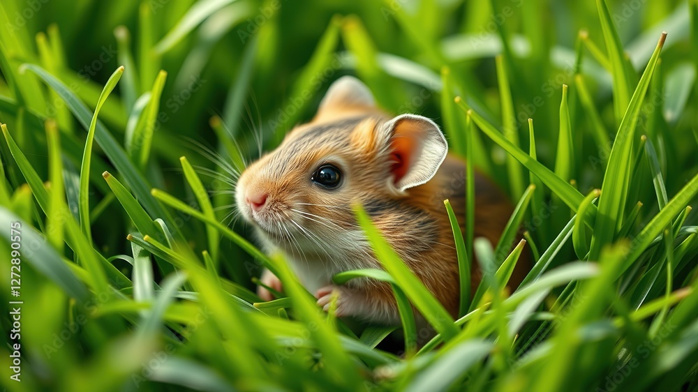 Cute Hamster in Lush Green Grass - AI Photorealistic Cute Hamster in Lush Green Grass - AI Photorealistic