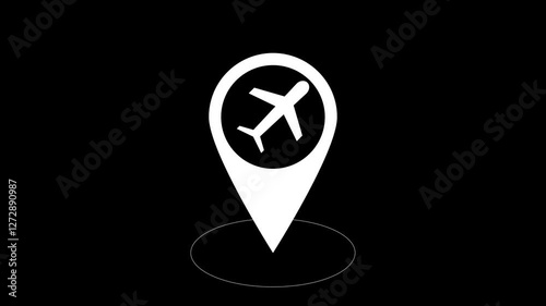 Aeroplan in Location Icon representing Travel by Aeroplan Pin Dropping GPS Map Sign Symbol 4k Motion Graphics with Alpha Channel