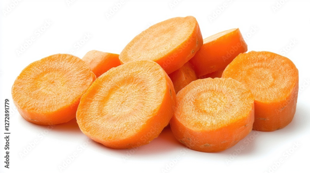 A close-up of Japanese carrots, freshly sliced, isolated on white to emphasize their sweet flavor and bright color for stews and broths