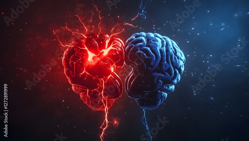 Conflicting Brains, Abstract, in Darkness, background energy use, potential for conflict, contrast