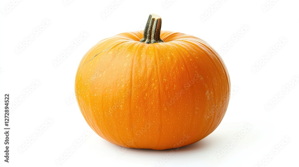 A pumpkin with a wide, round shape, isolated on a white background, perfect for seasonal recipe imagery or fall harvest content A pumpkin with a wide, round shape, isolated on a white background, perfect for seasonal recipe imagery or fall harvest content