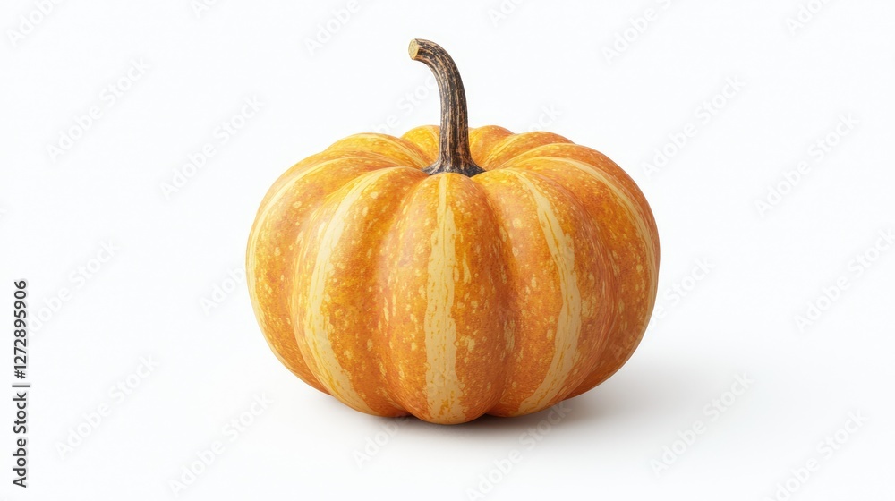 Obraz premium A small pumpkin with a detailed stem, isolated against a white background, offering a simple and elegant fall aesthetic