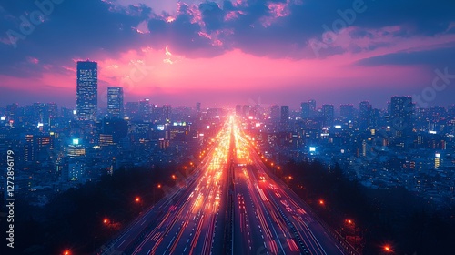 Wallpaper Mural Aerial view of Tokyo highway at sunset. Possible stock photo use city, travel, sunset, tourism, landscape, urban, architecture Torontodigital.ca