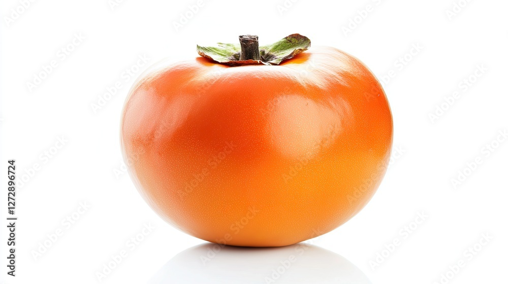 A vibrant persimmon with smooth skin and a rich orange color, isolated on white, symbolizing freshness and natural sweetness A vibrant persimmon with smooth skin and a rich orange color, isolated on white, symbolizing freshness and natural sweetness